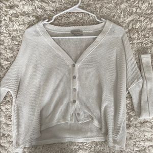 white button up sweater